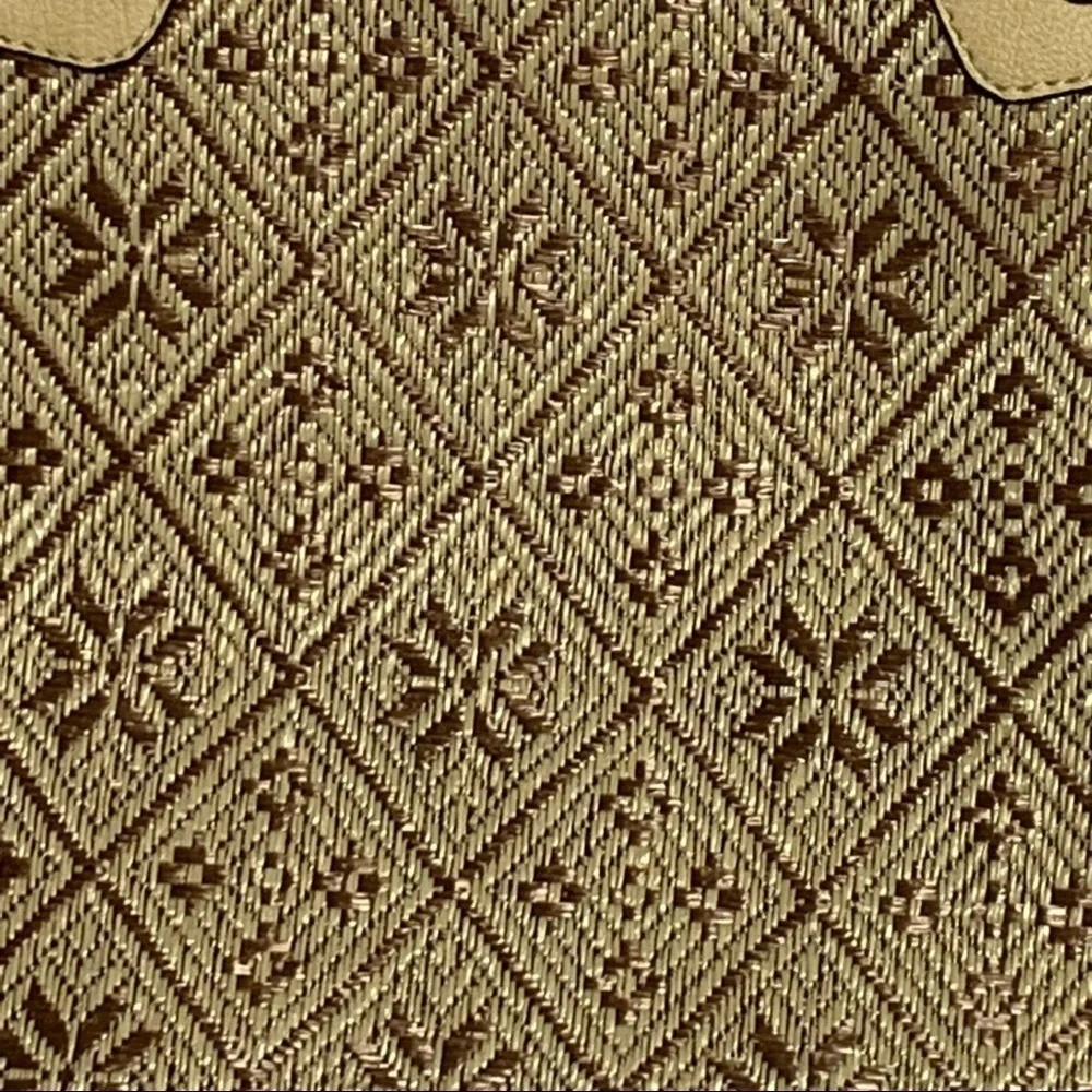 Tan Brown Bag | Large 2 Handle Geometric/ Floral Design | Purse Tote Bag